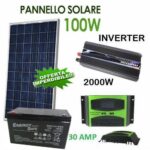 KIT FOTOVOLTAICO 1KW GIORNALIERO INVERTER 2000W PANNELLO ENERGIA SOLARE BATTERIA 104 ah energy safe