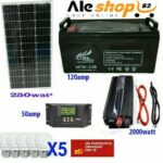 KIT FOTOVOLTAICO 250W BATTERIA 120 AH CAMPER NAUTICA ACCUMULO ENERGIA SOLARE